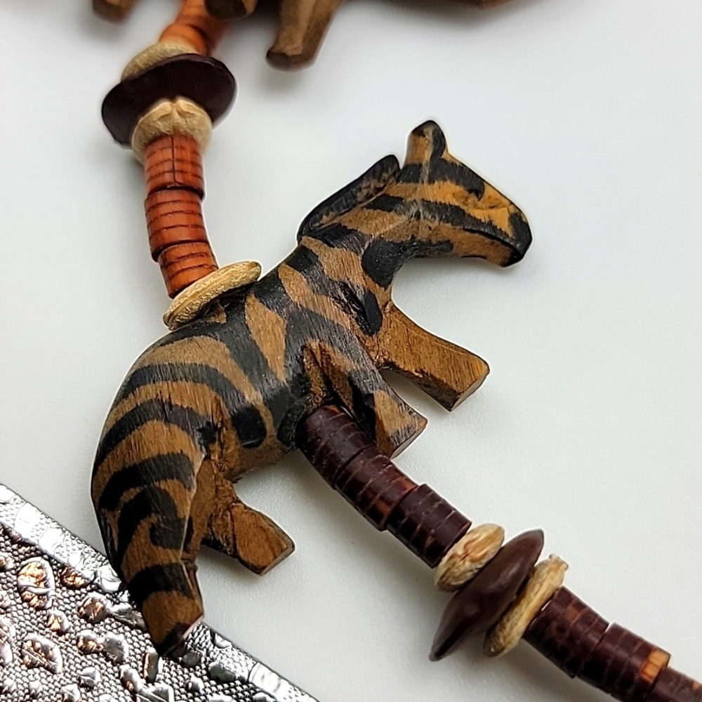 Handcrafted Animal Charm Necklace - Natural Wood Seed Pottery Ethnic Tribal 28" - Picture 11 of 12